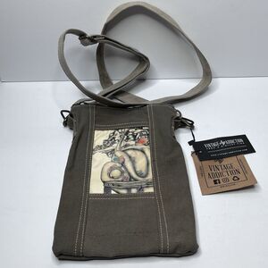 Vintage Addiction Recycled Upcycled Canvas Crossbody Bag Purse Flower Girl